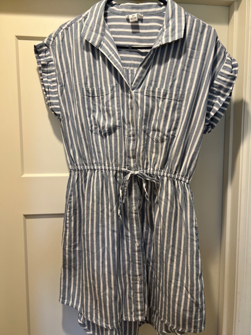 Japna Blue and White Striped High Low Shirt Dress